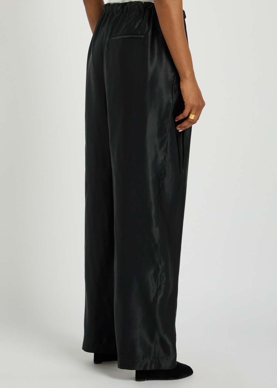 Khaite Rohen Straight-leg Satin Trousers Black
