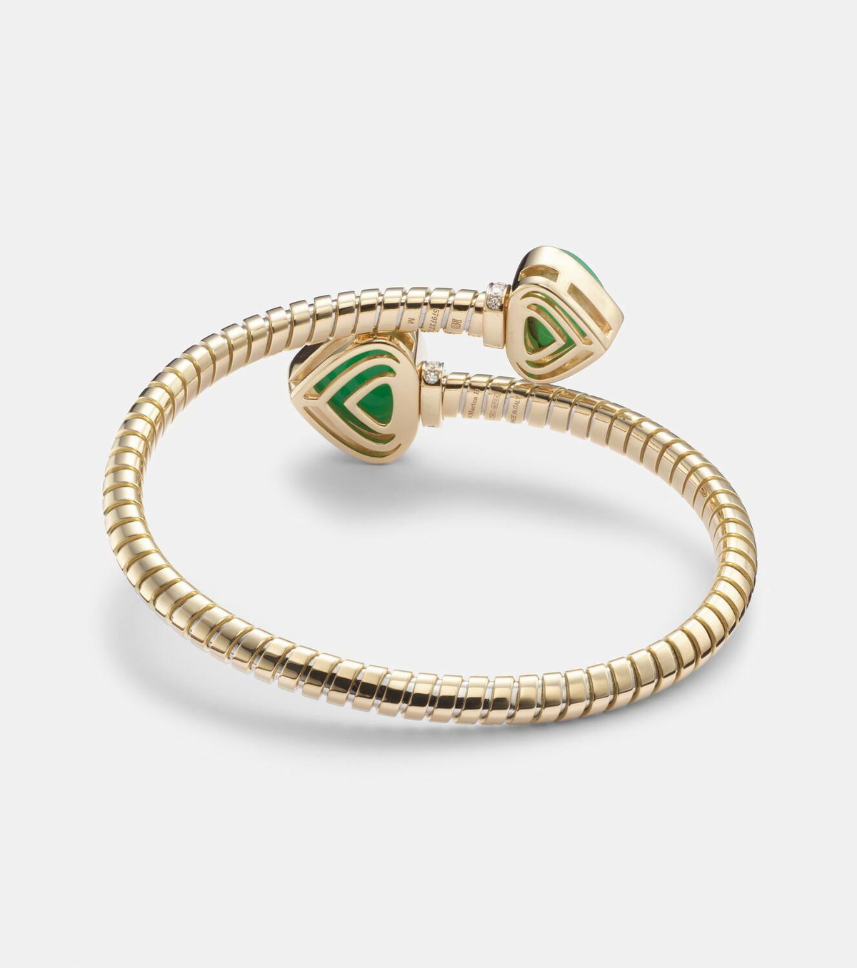 Marina B Trisolina Bypass 18kt gold cuff bracelet with diamonds and chrysoprase