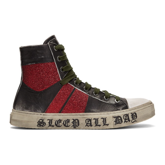Photo: Amiri Black and Red Sleep All Day Party All Night Glitter Sneakers