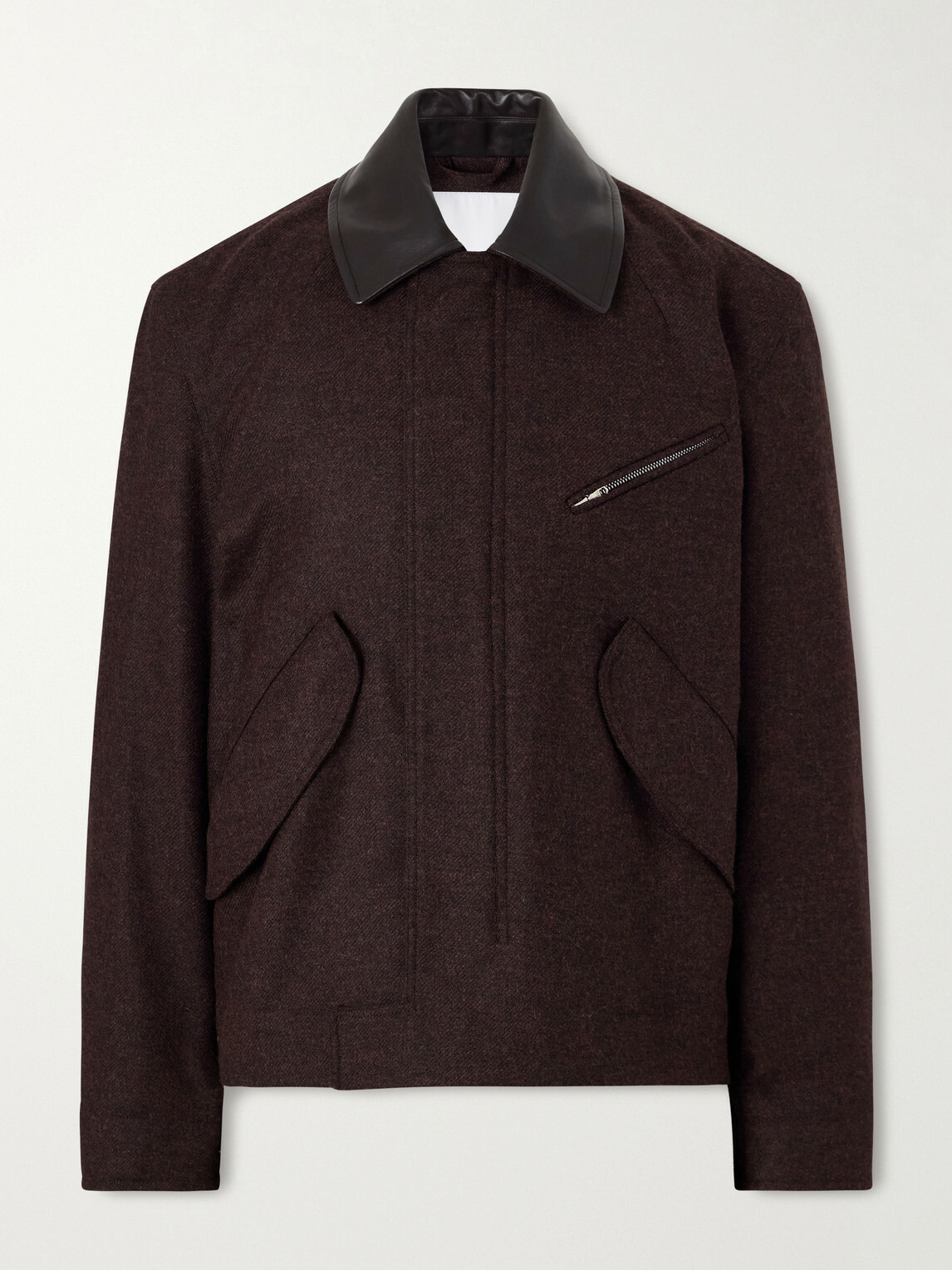 SAGE NATION - Painter Leather-Trimmed Wool-Twill Blouson Jacket - Brown