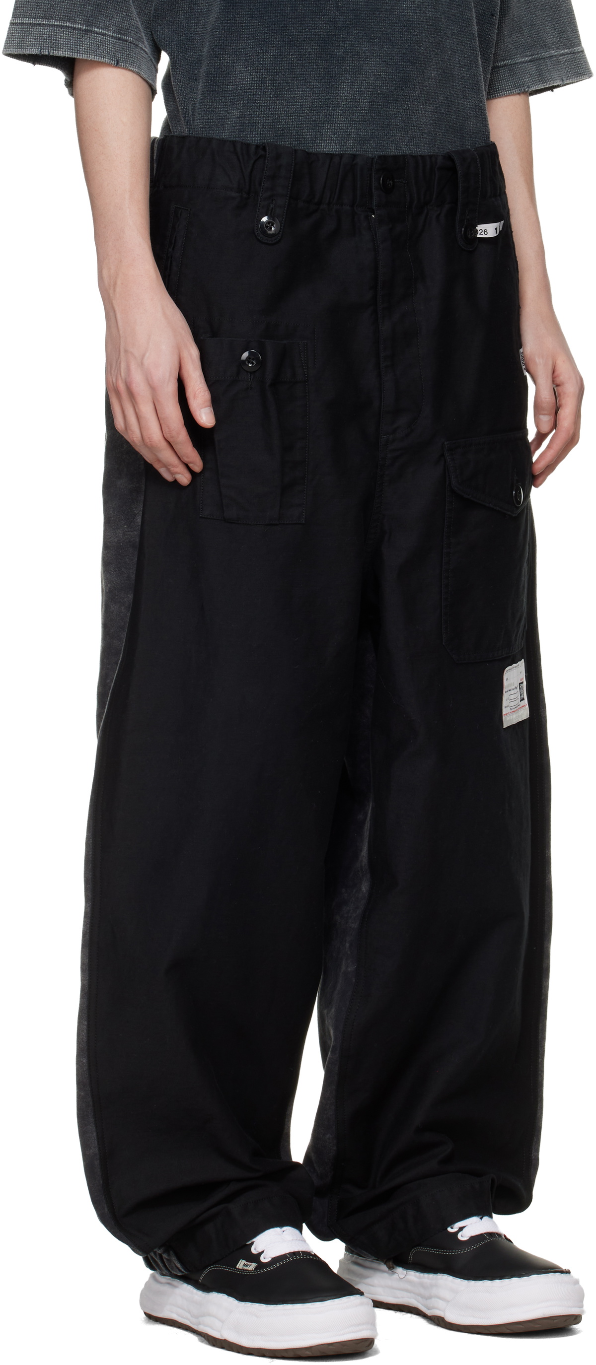 Maison MIHARA YASUHIRO Black Sweat Pants Combined Cargo Pants