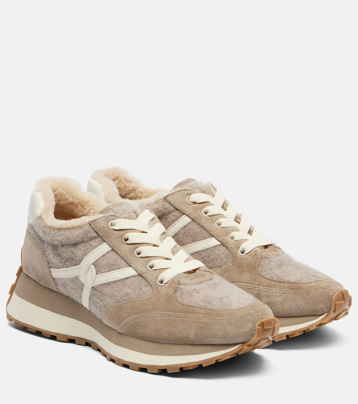 Veronica Beard Valentina suede-trimmed leather sneakers