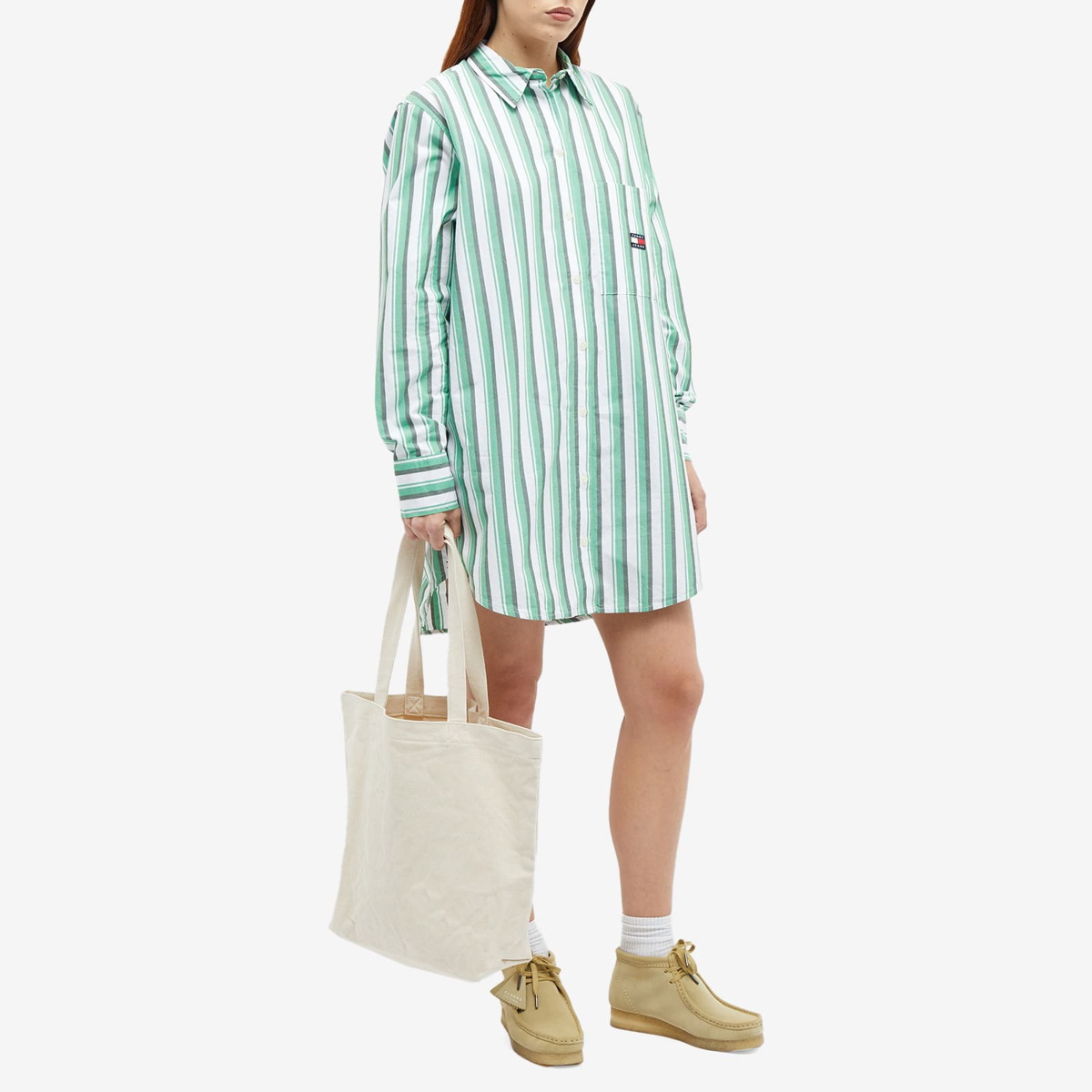 Tommy Jeans Women's Oversized Stripe Shirt Dress in Coastal Green/Multi