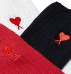 AMI - Three-Pack Logo-Embroidered Stretch Cotton-Blend Socks - Men - Multi