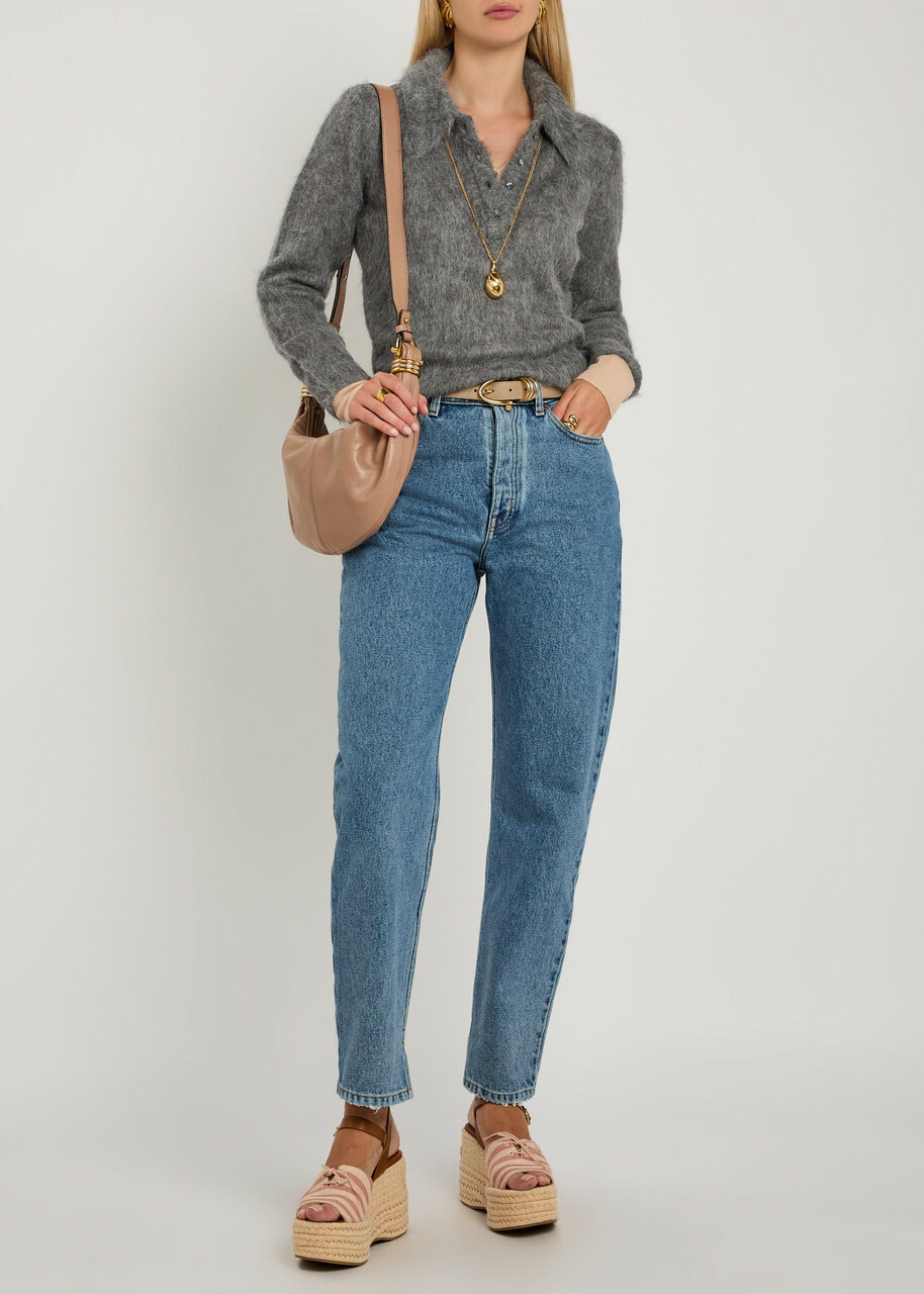 Chloe Brushed Knit Wool-blend Polo top Grey