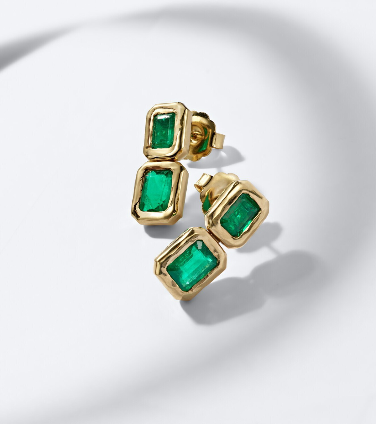Octavia Elizabeth Nesting Gem 18kt gold drop earrings with emeralds
