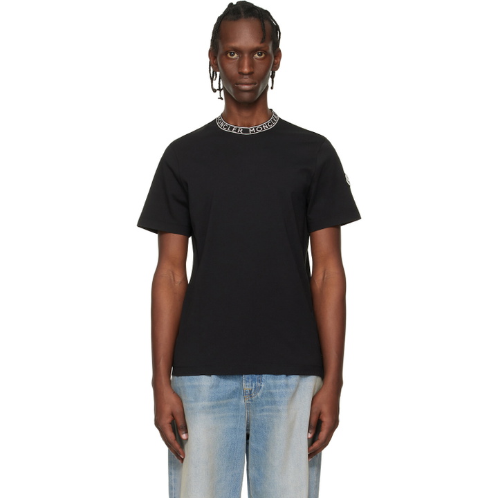 Photo: Moncler Black Logo-Trimmed Cotton T-shirt