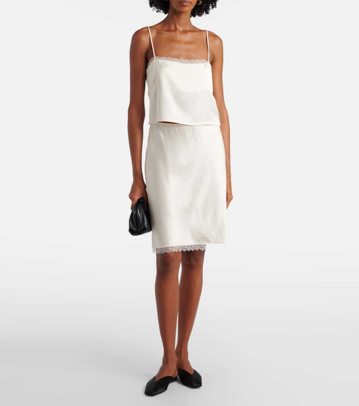 Leset Barb lace-trimmed satin slip skirt