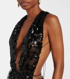 Victoria Beckham Sequined halterneck tulle bodysuit