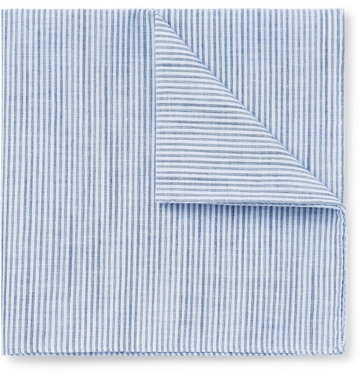 Photo: Oliver Spencer - Conroy Striped Mélange Cotton Pocket Square - Blue