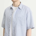 FrizmWORKS Men's OG Stripe Seersucker Short Sleeve Shirt in Blue