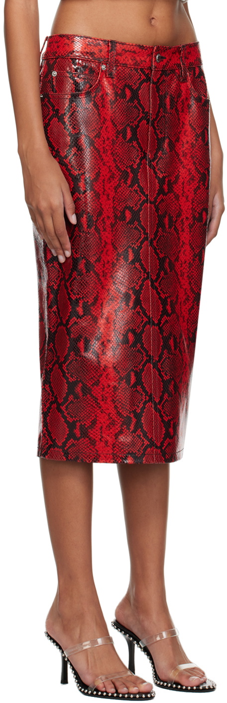 Alexander Wang Red Snake-Embossed Leather Midi Skirt