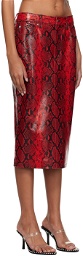 Alexander Wang Red Snake-Embossed Leather Midi Skirt
