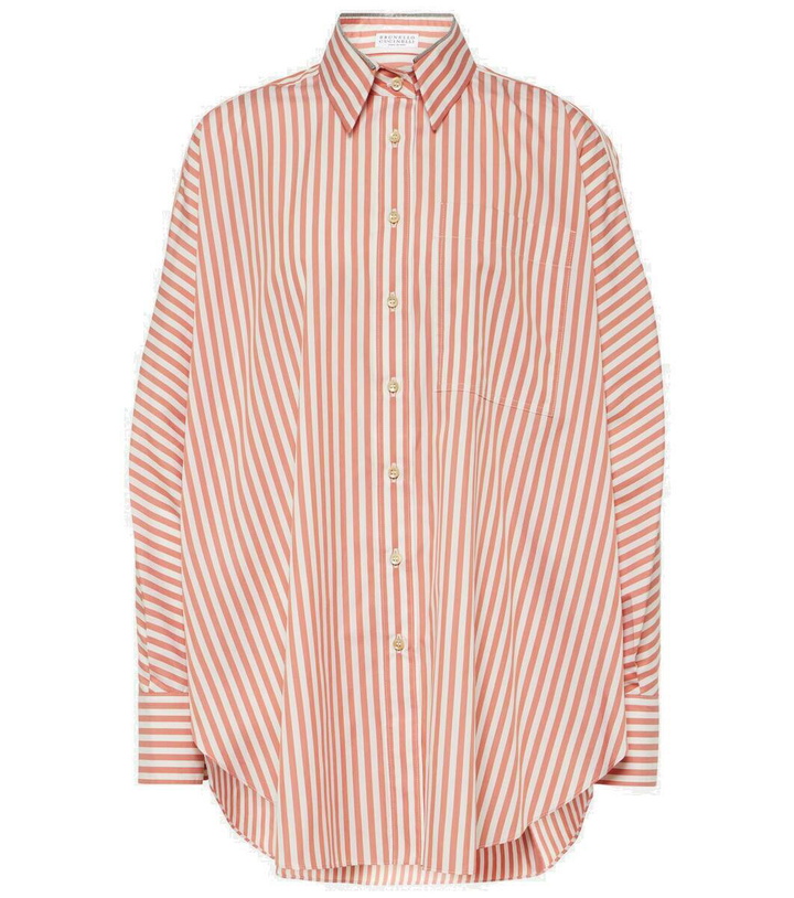 Photo: Brunello Cucinelli Oversized striped cotton and silk shirt