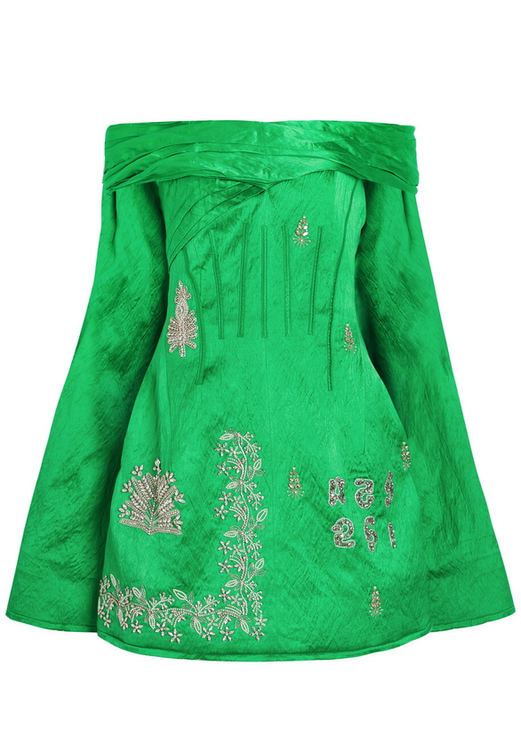 Photo: Erdem Embellished Off-the-shoulder Crinkled Satin Mini Dress Green