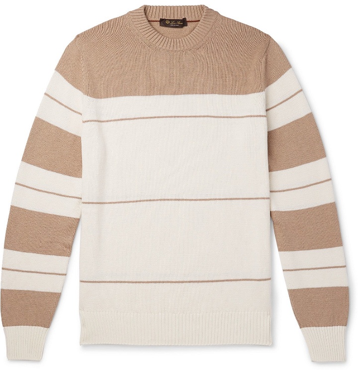 Photo: Loro Piana - Striped Cotton and Silk-Blend Sweater - Neutrals