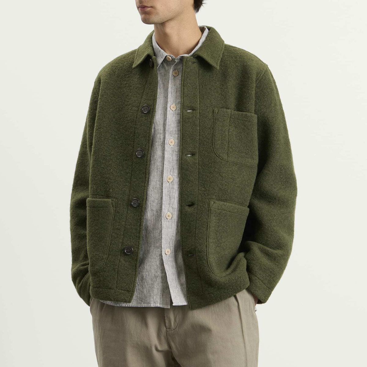 Universal Works Men's Wool Fleece Field Jacket in Olive