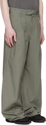Reese Cooper Khaki Cotton Ripstop Pleated Trousers