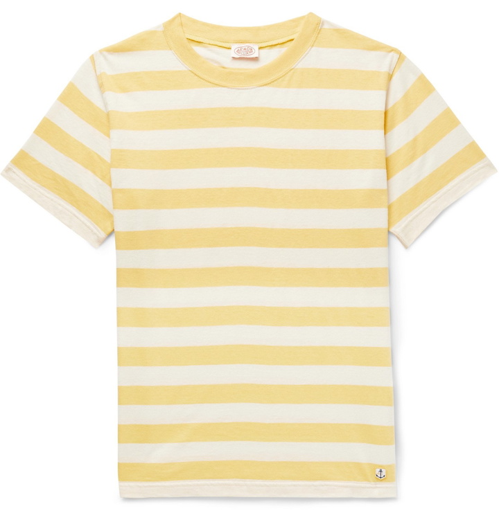 Photo: Armor Lux - Striped Cotton and Linen-Blend T-Shirt - Yellow