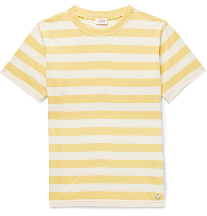 Photo: Armor Lux - Striped Cotton and Linen-Blend T-Shirt - Yellow