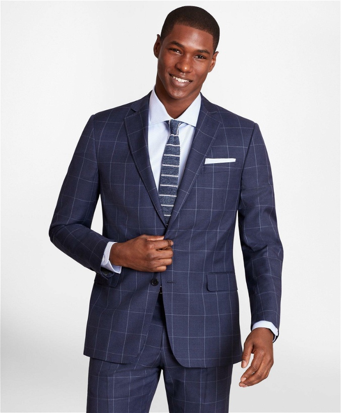 Photo: Brooks Brothers Men's Regent-Fit Windowpane Wool Twill Suit Jacket | Blue