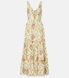 Agua by Agua Bendita Azulejo embellished floral linen maxi dress