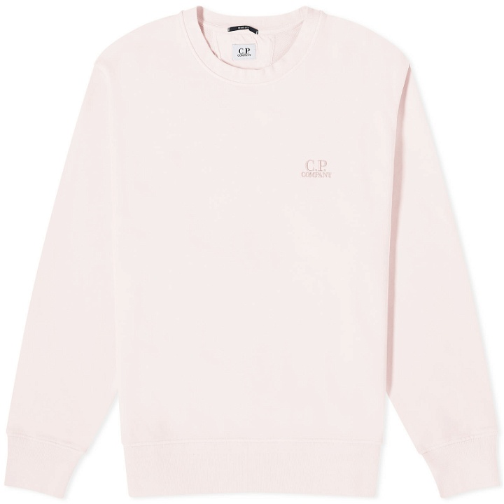 Photo: C.P. Company Men's Cotton Diagonal Fleece Logo Sweatshirt in Heavenly Pink