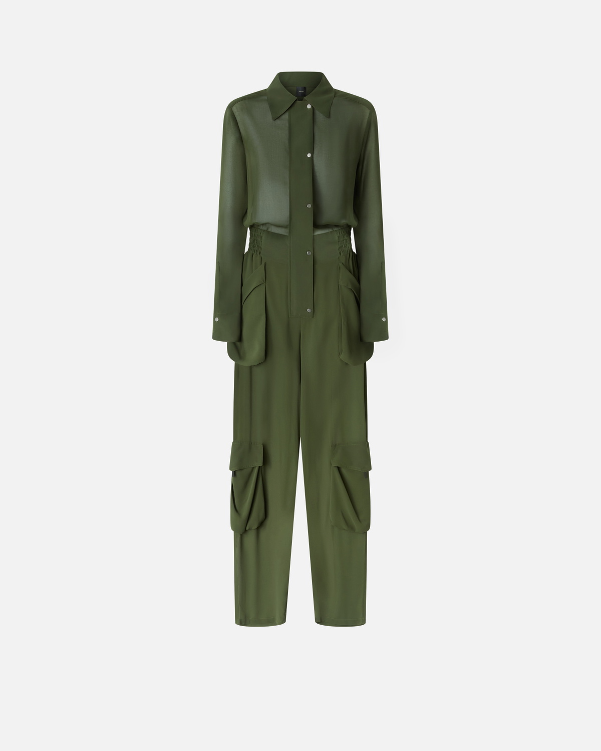 Pinko Georgette Jumpsuit With Cargo Pockets Green Rainforest