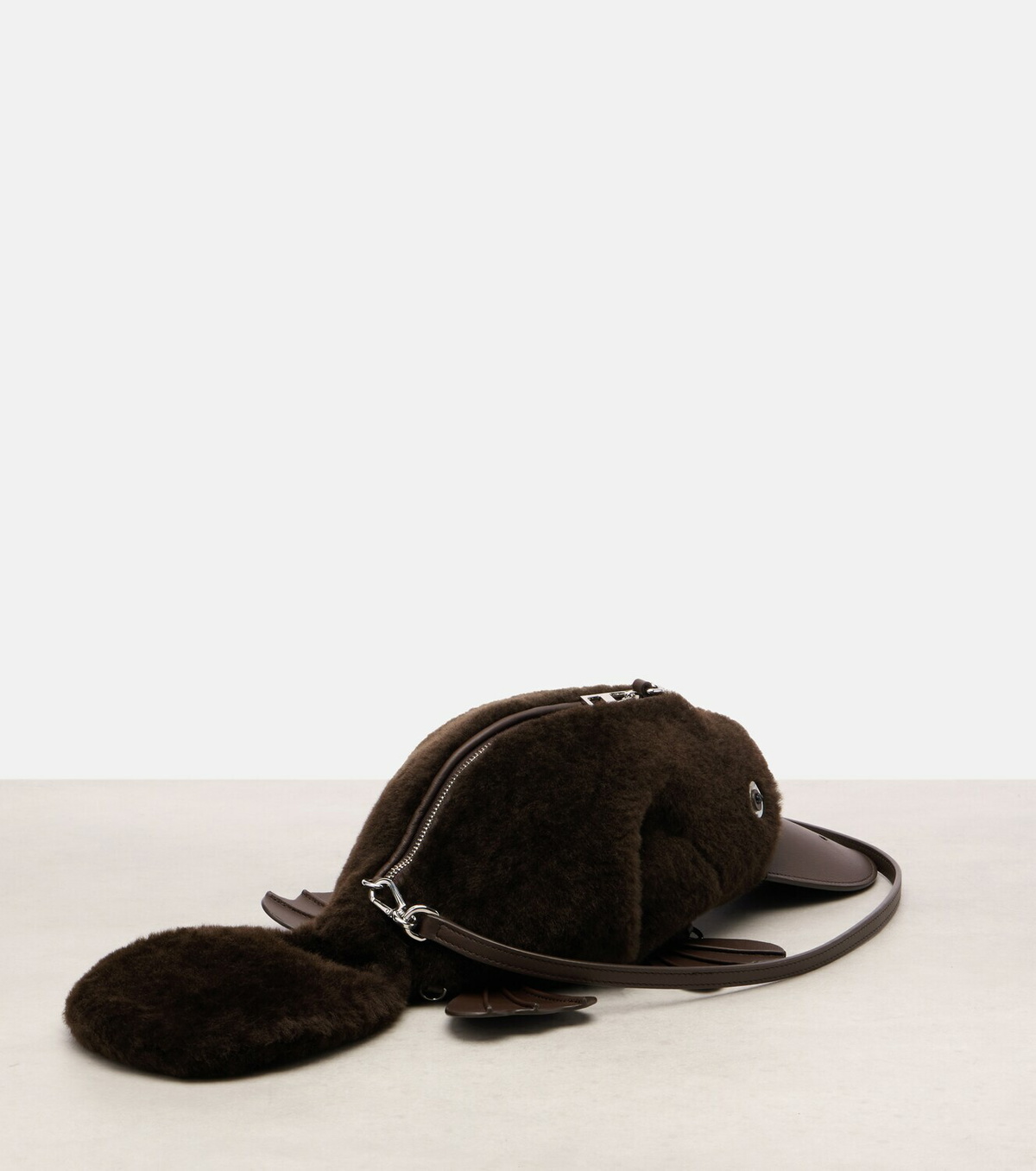 Loewe Platypus Mini leather-trimmed shearling shoulder bag