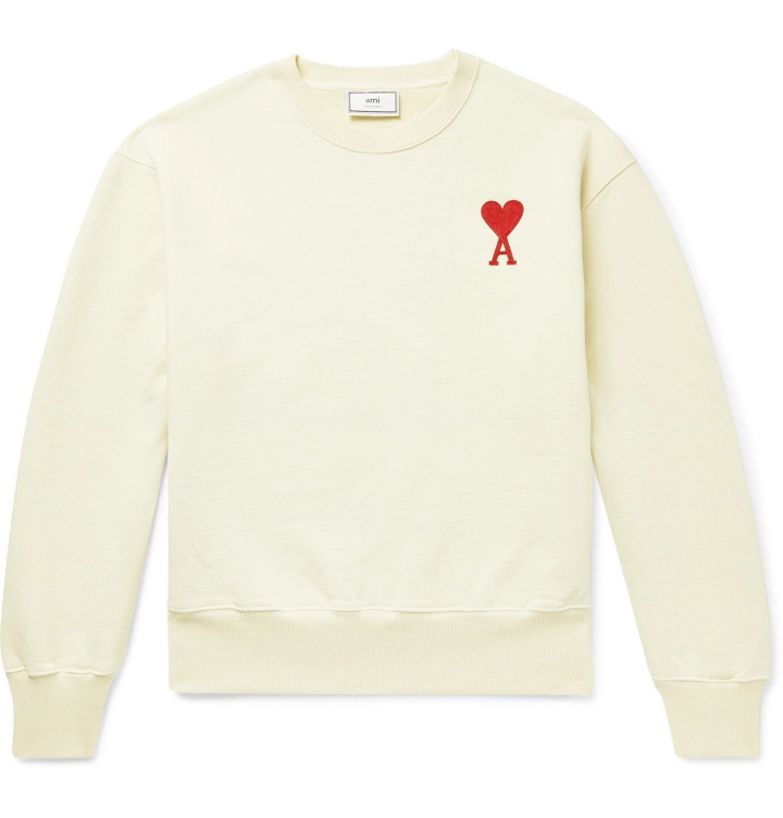Photo: AMI - Logo-Appliquéd Loopback Cotton-Jersey Sweatshirt - Neutrals