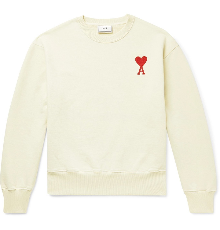 Photo: AMI - Logo-Appliquéd Loopback Cotton-Jersey Sweatshirt - Neutrals