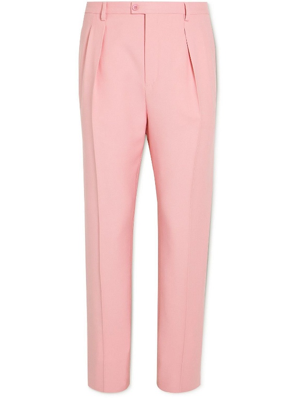 Photo: SAINT LAURENT - Cropped Tapered Pleated Wool and Mohair-Blend Trousers - Pink