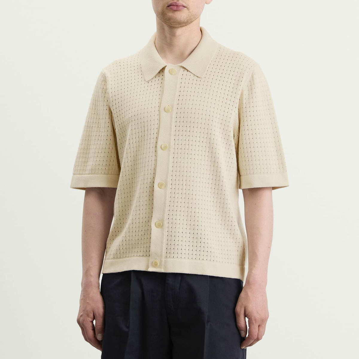 Corridor Men's Pointelle Knit Shirt in Natural