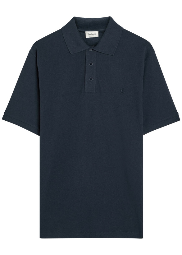 Photo: Saint Laurent Logo-embroidered Piqué Cotton-blend Polo Shirt Navy