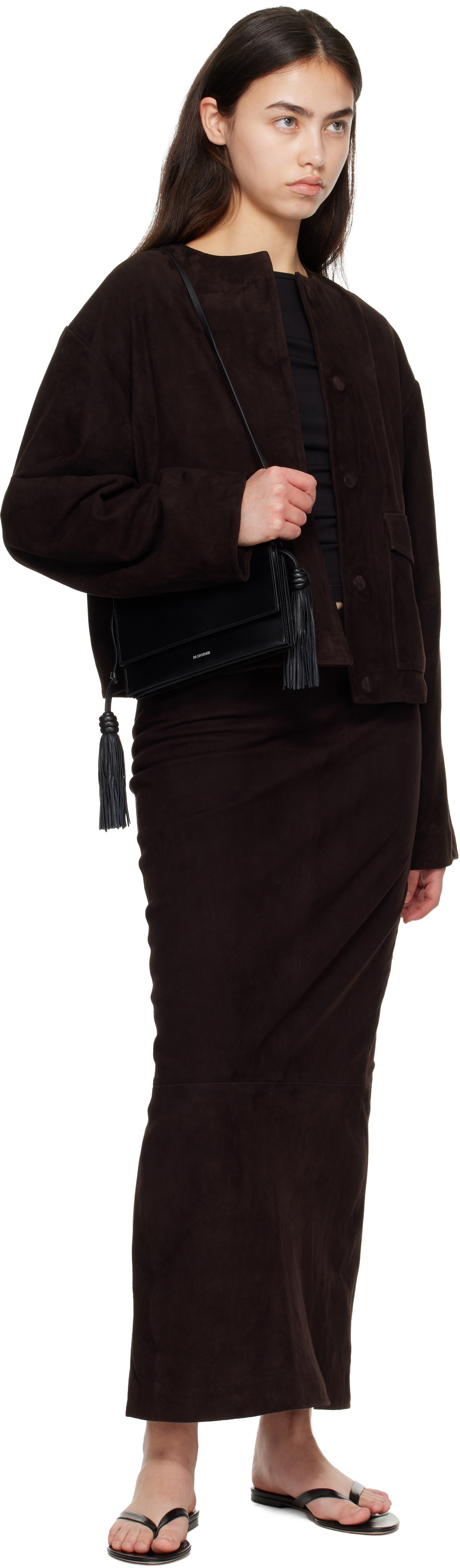 St. Agni Brown Suede Utility Cocoon Bomber Jacket