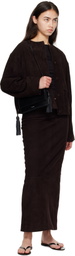 St. Agni Brown Suede Utility Cocoon Bomber Jacket