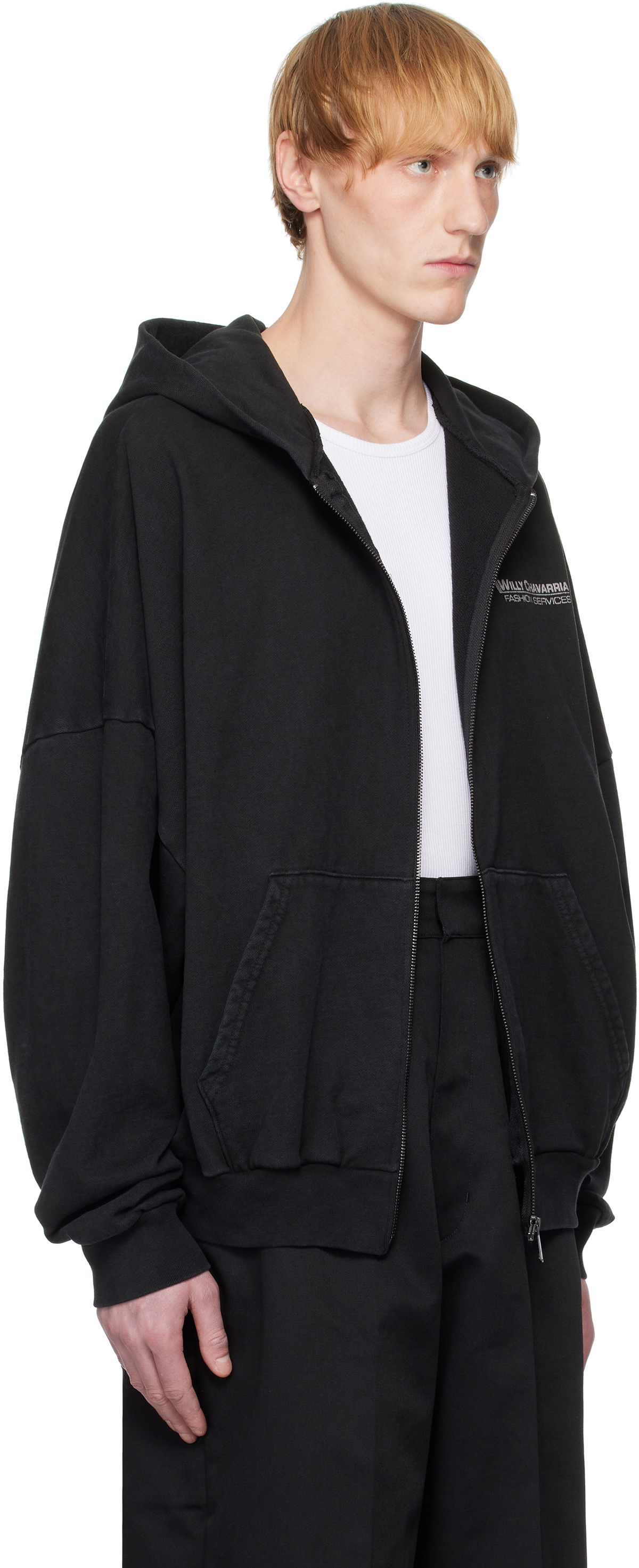WILLY CHAVARRIA Black 'Willy Fashion Service' Standard Zip Hoodie