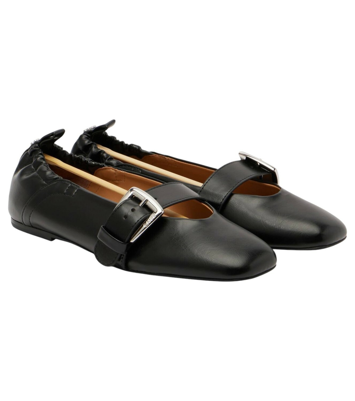 GANNI Black Croco Patent Buckle Ballerina Flats GANNI