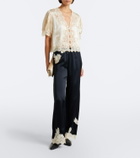 Dôen Lavon lace-trimmed silk satin wide-leg pants