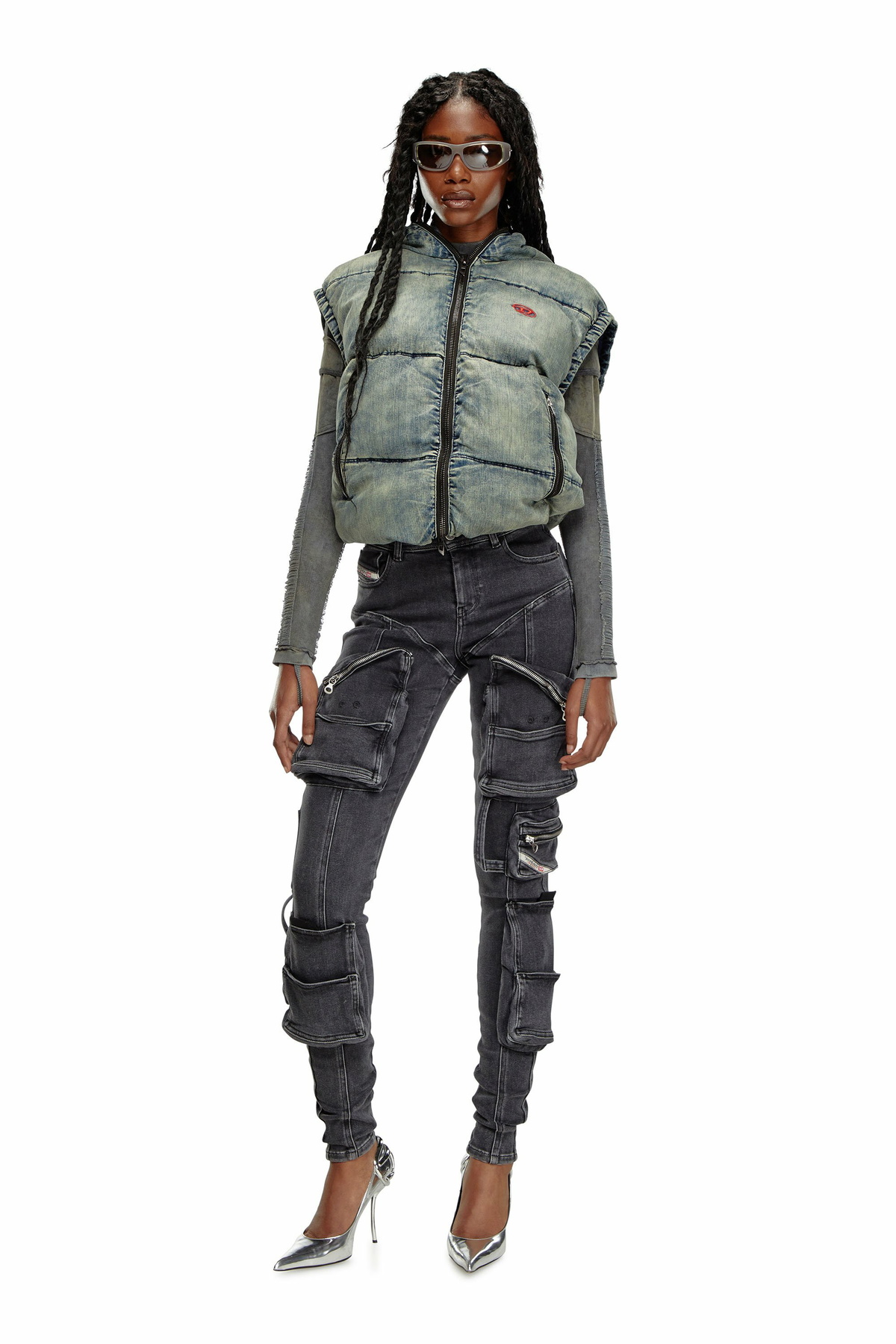 Diesel 1984 Slandy High カーゴジーンズ Women's Skinny Cargo Jeans | Light blue | Diesel 1984 Slandy