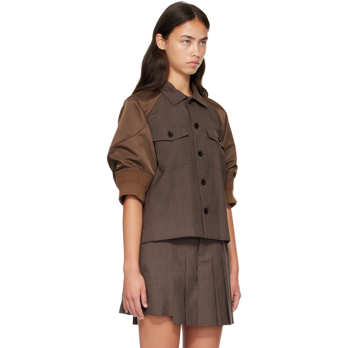 sacai Brown Suiting x Nylon Twill Shirt