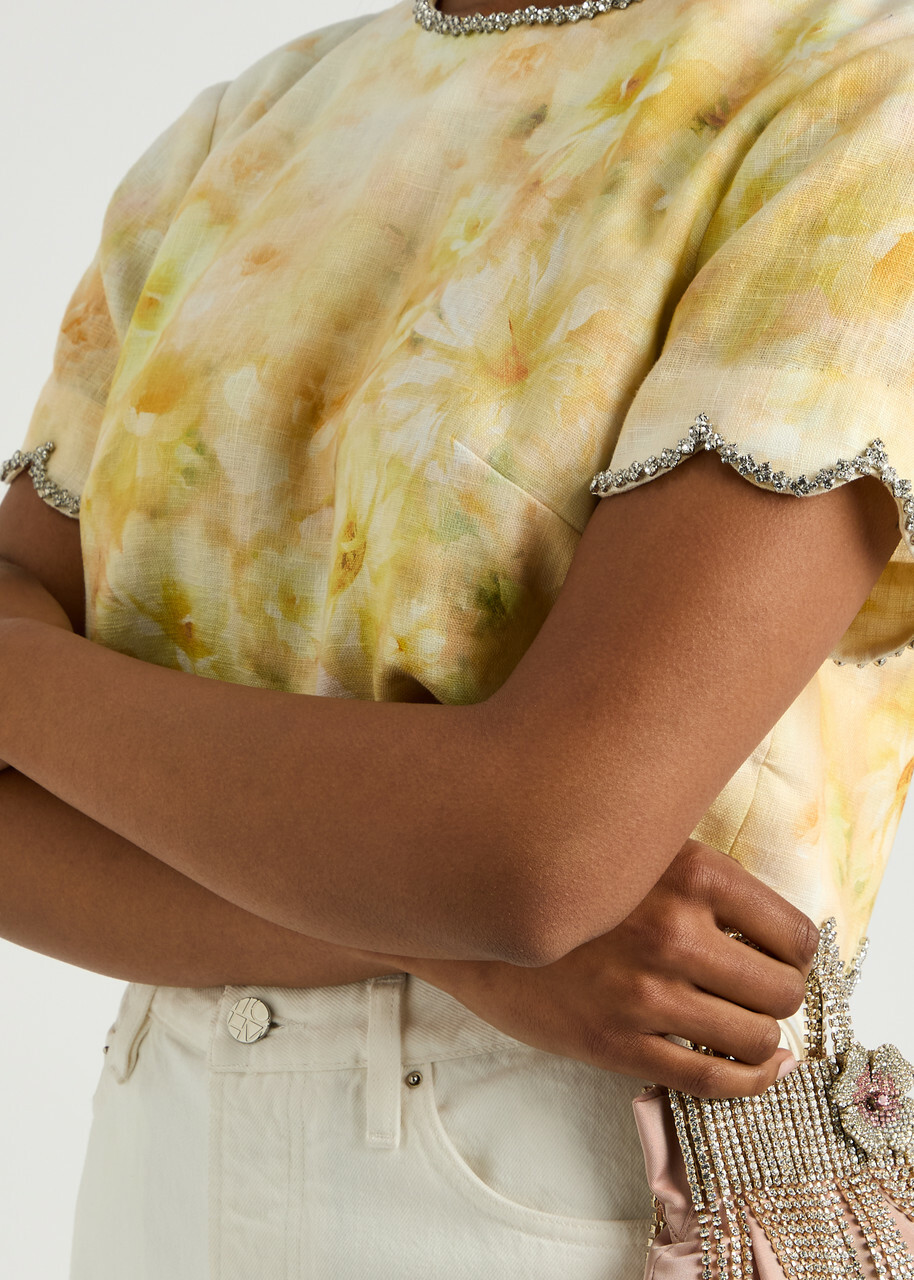 Zimmermann Crush Floral-print Embellished Linen top Multi