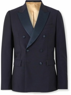 Paul Smith - Slim-Fit Double-Breasted Satin-Trimmed Wool and Mohair-Blend Tuxedo Jacket - Blue