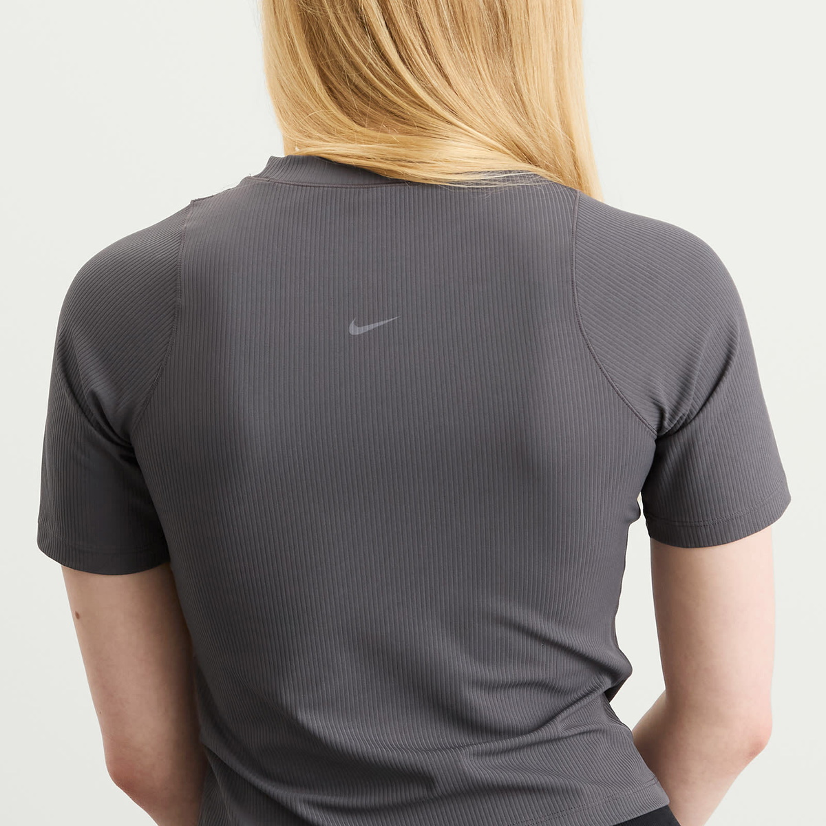 Nike Women's Zenvy Rib Short Sleeve Top in Thunder Grey/White Nike