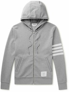 Thom Browne - Striped Ribbed Cotton-Jersey Zip-Up Hoodie - Gray