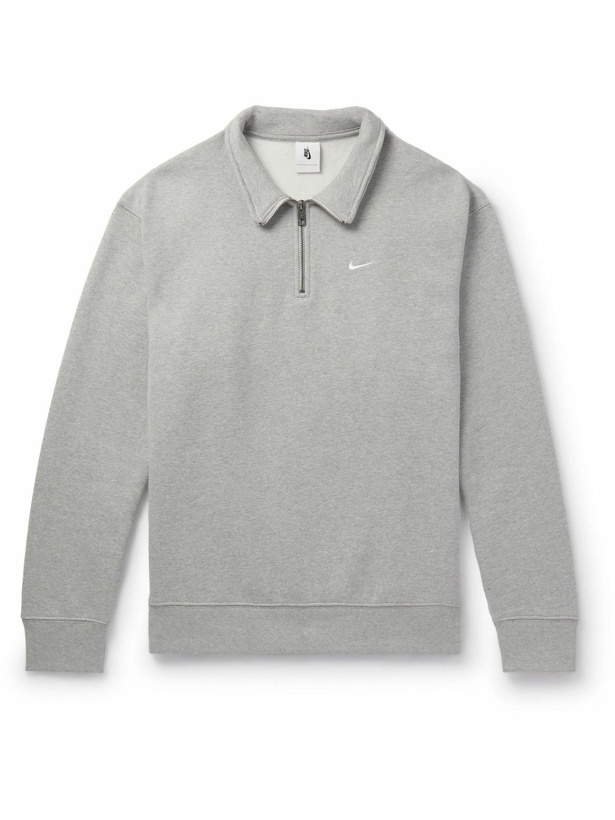 Photo: Nike - Logo-Embroidered Cotton-Blend Jersey Half-Zip Sweatshirt - Gray