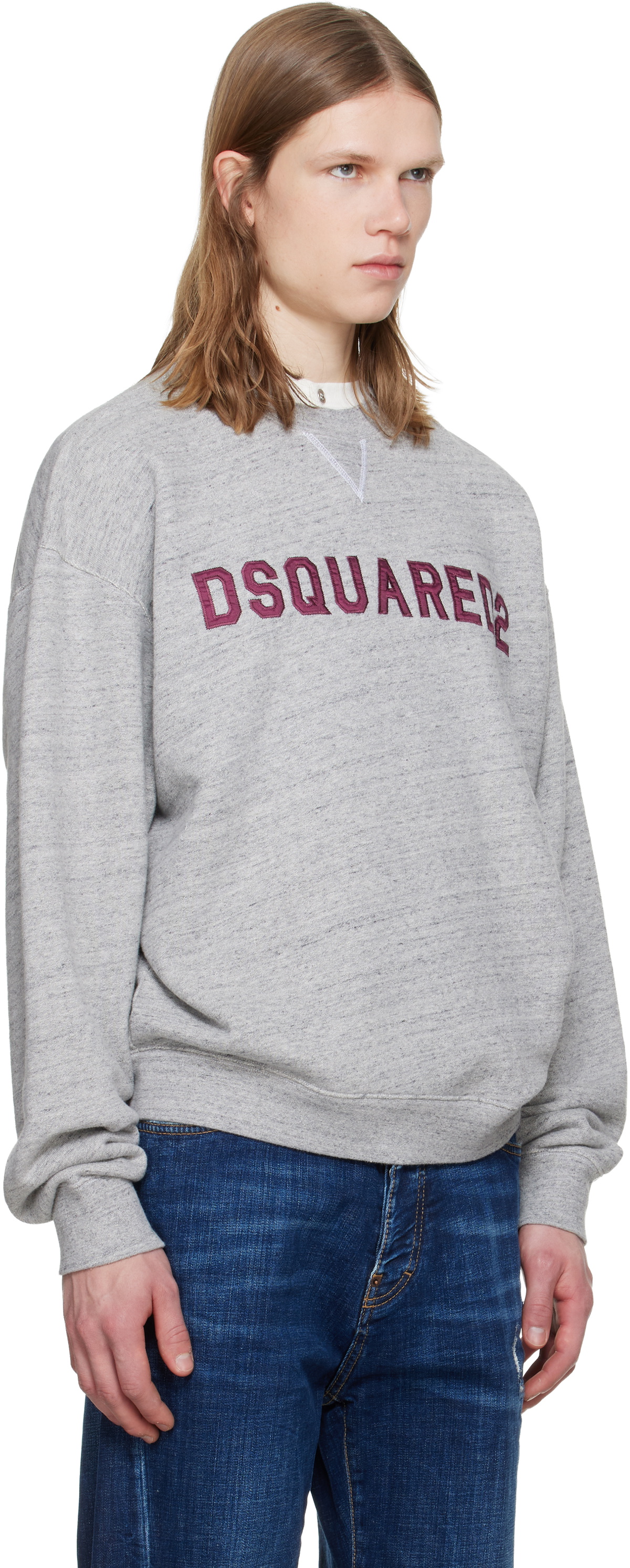 Dsquared2 Gray D2 College Short & Wide Crewneck Sweatshirt