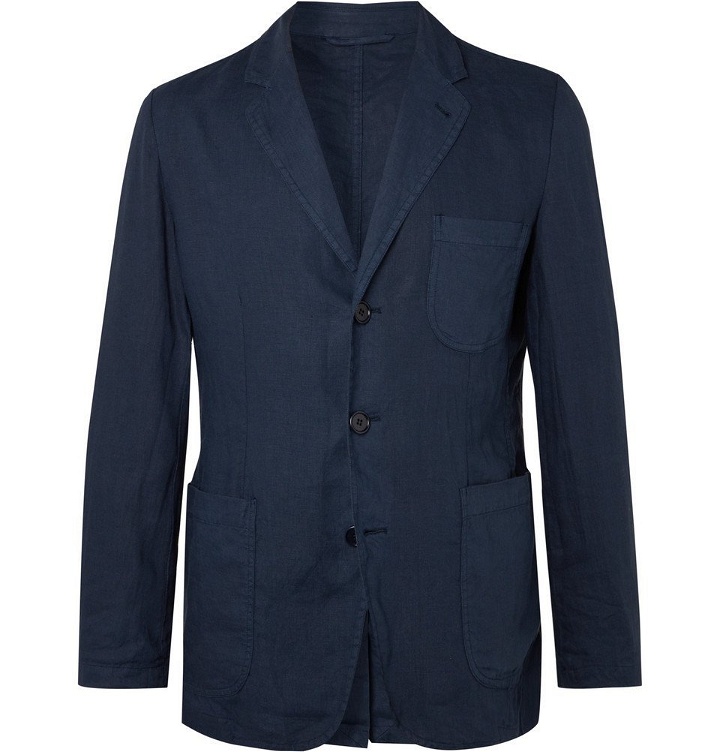 Photo: Aspesi - Navy Slim-Fit Unstructured Garment-Dyed Linen Blazer - Men - Blue