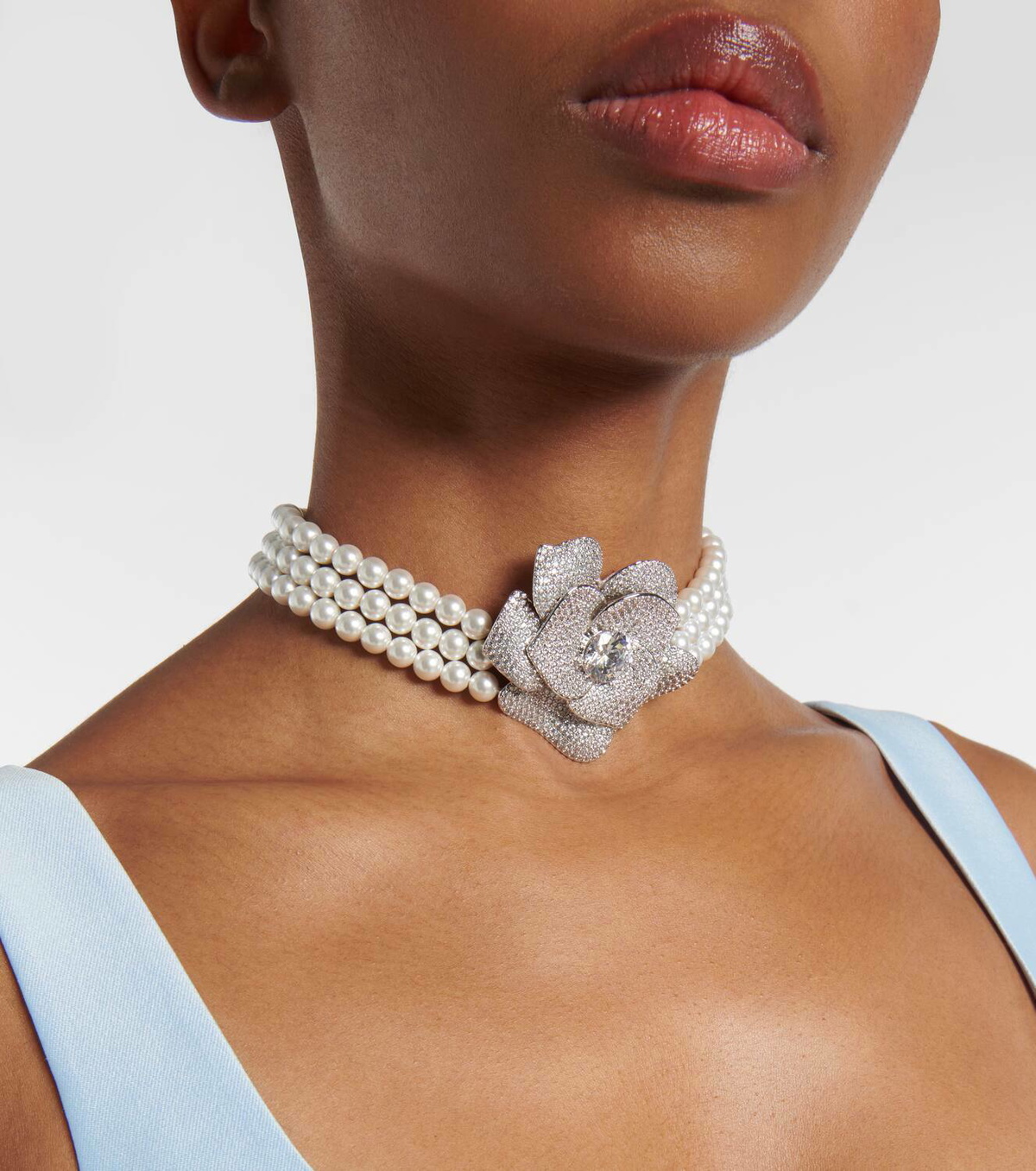 Self-Portrait Crystal Flower faux pearls-embellished choker