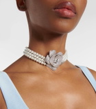 Self-Portrait Crystal Flower faux pearls-embellished choker